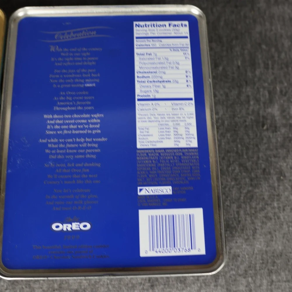 Oreo Sandwich Cookie Tin Canisters Set Of 2 Blue 1918 1999 Commemorative